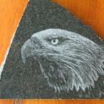 Granite etching of an eagle. Etching granite is the reverse of a pencil drawing... shadows have the least amount of surface removed.