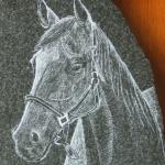 Granite Etching of a Horse. All my etchings are done by hand with a diamond point. I feel it provides superior detail up-close as opposed to laser etching machines.