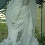 Granite Angel. Forms are developed as I work the block. I'm not using a model so my imagination is free to make changes. I've left the bottom for last & use it as weight to keep the statue in place.