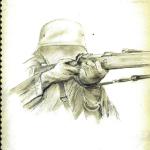 "Faceless" Sharpshooter Soldier Pencil with Wash Details