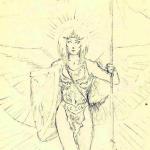 Pencil Sketch of Winged Amazon with Shield & Spear